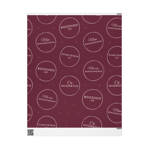 Burgundy Holiday Ojibwe Words Wrapping Paper Roll – Elegant Script Pattern for Christmas & Gifts