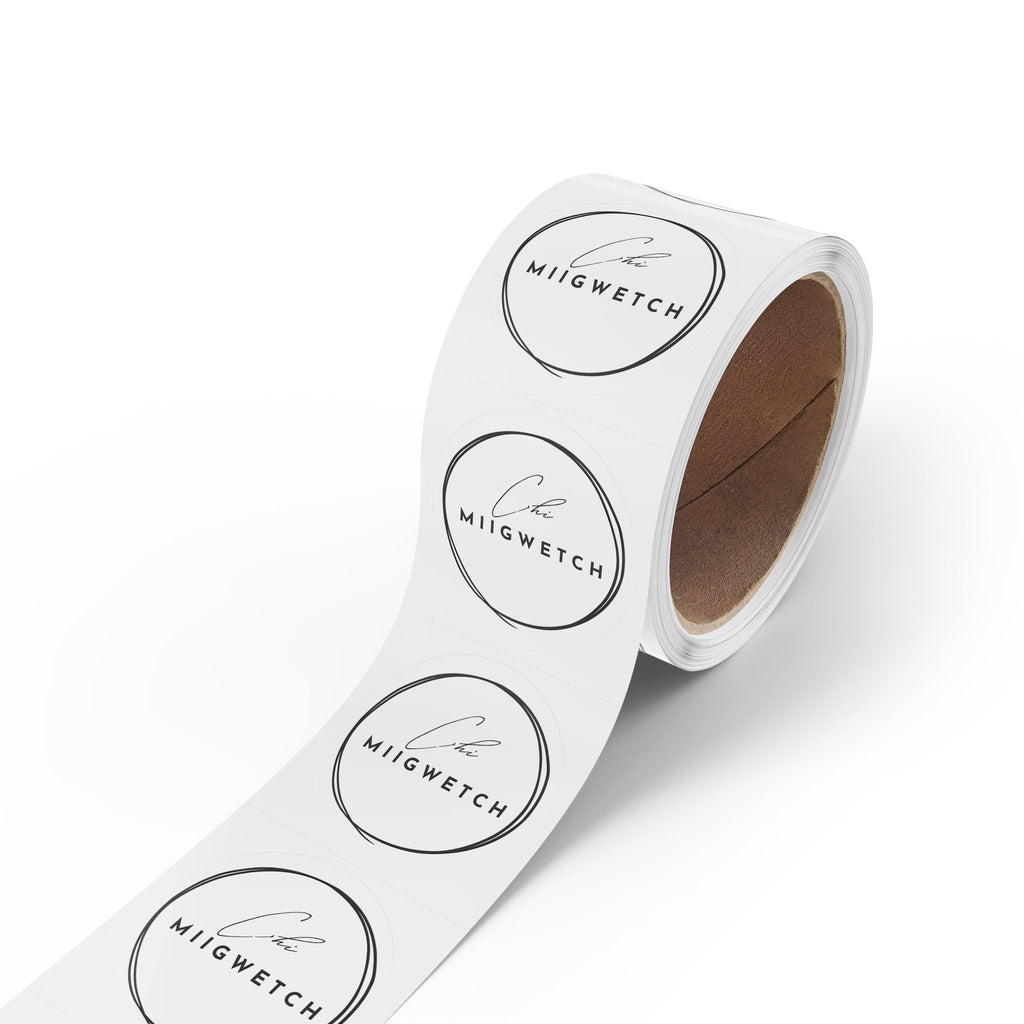 Round Logo Sticker Rolls — Minimal Script 'Chi MIIGWETCH' Seal