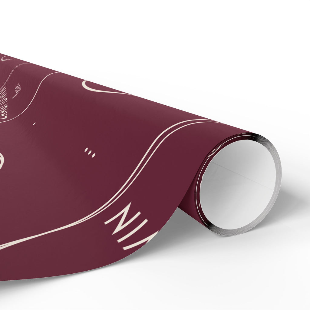 Burgundy Holiday Ojibwe Words Wrapping Paper Roll – Elegant Script Pattern for Christmas & Gifts