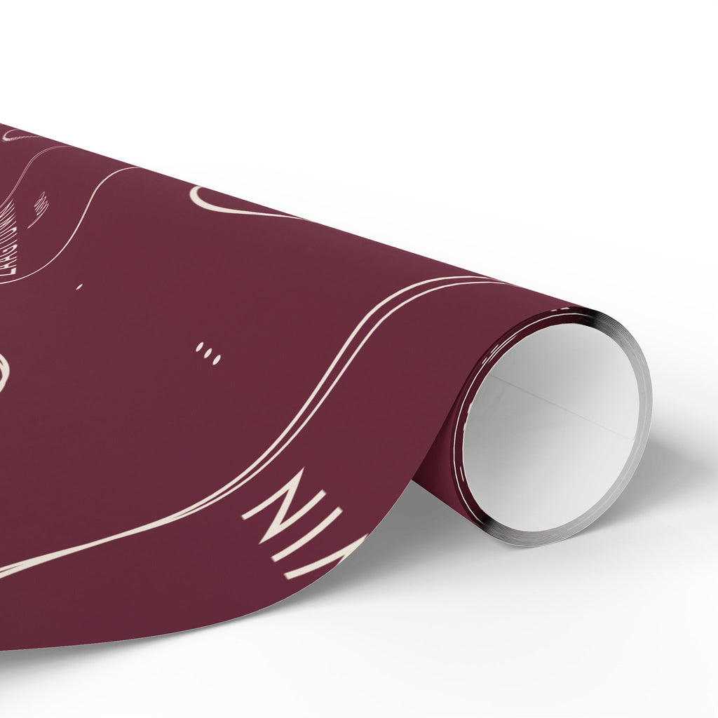 Burgundy Holiday Ojibwe Words Wrapping Paper Roll – Elegant Script Pattern for Christmas & Gifts