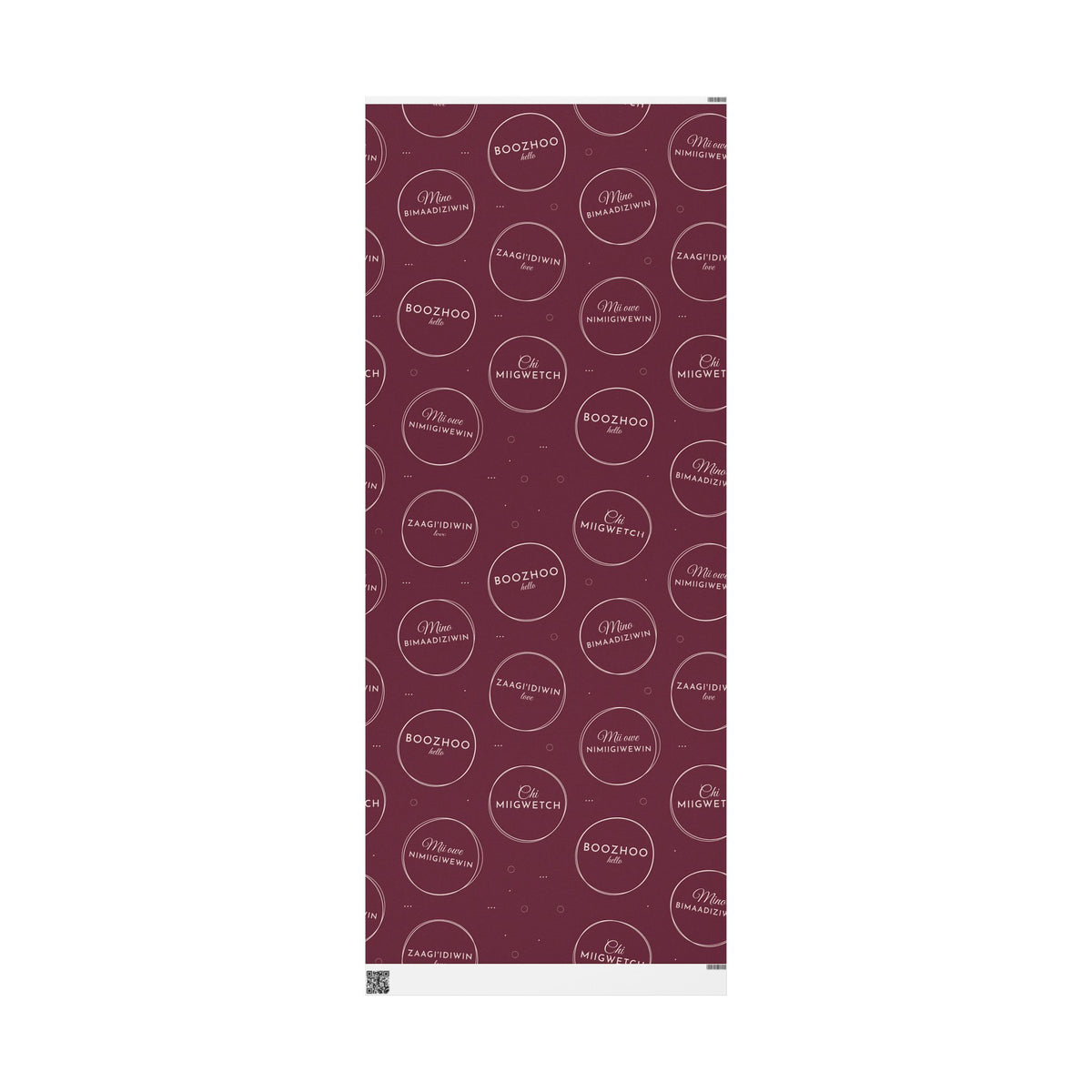 Burgundy Holiday Ojibwe Words Wrapping Paper Roll – Elegant Script Pattern for Christmas & Gifts