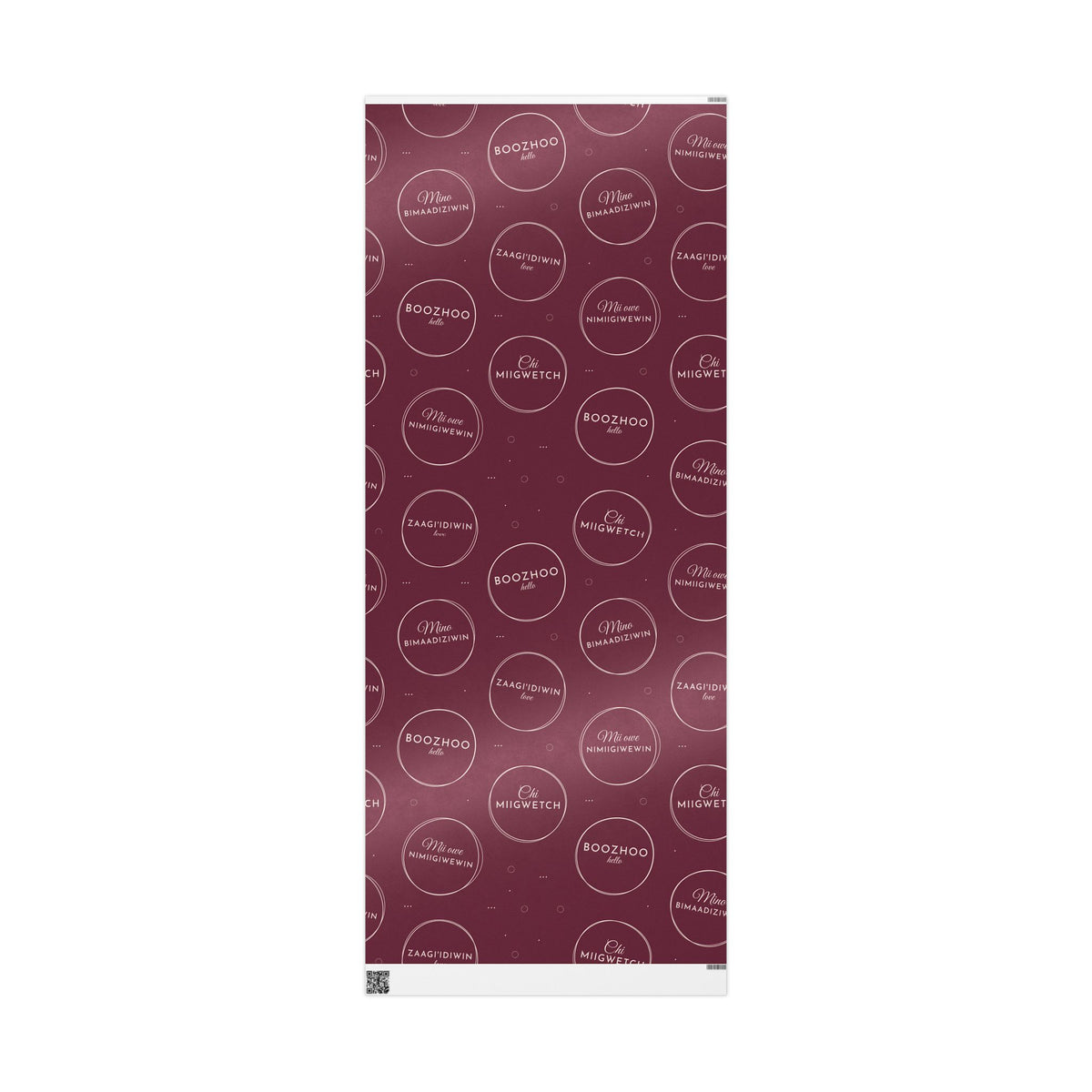 Burgundy Holiday Ojibwe Words Wrapping Paper Roll – Elegant Script Pattern for Christmas & Gifts