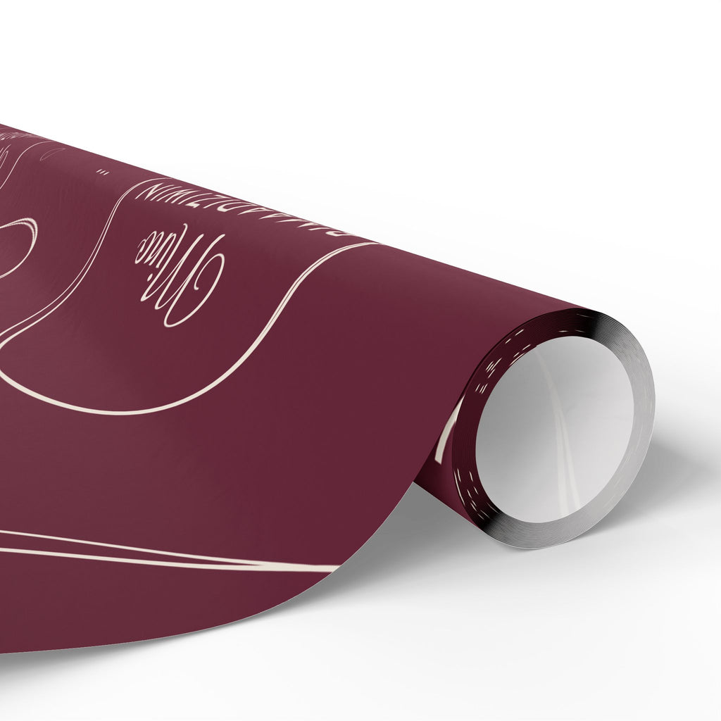 Burgundy Holiday Ojibwe Words Wrapping Paper Roll – Elegant Script Pattern for Christmas & Gifts