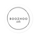 Round Logo Sticker — "BOOZHOO hello" Minimalist Vinyl Decal (Indoor/Outdoor)