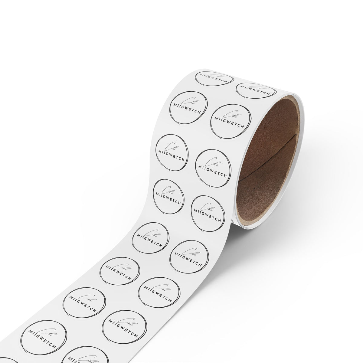 Round Logo Sticker Rolls — Minimal Script 'Chi MIIGWETCH' Seal